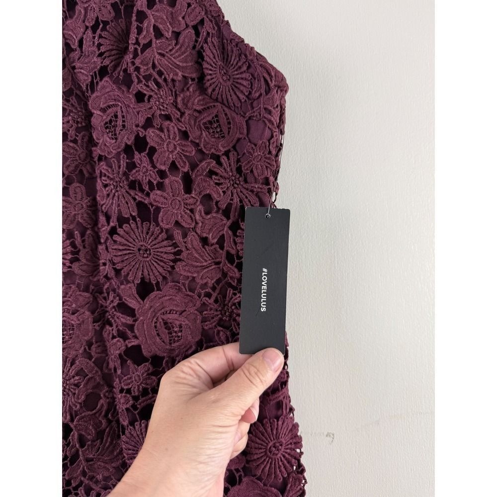 Lulus Love Poem Burgundy Crochet Lace Halter Dress Mini Romancore NWT Small - Picture 2 of 10